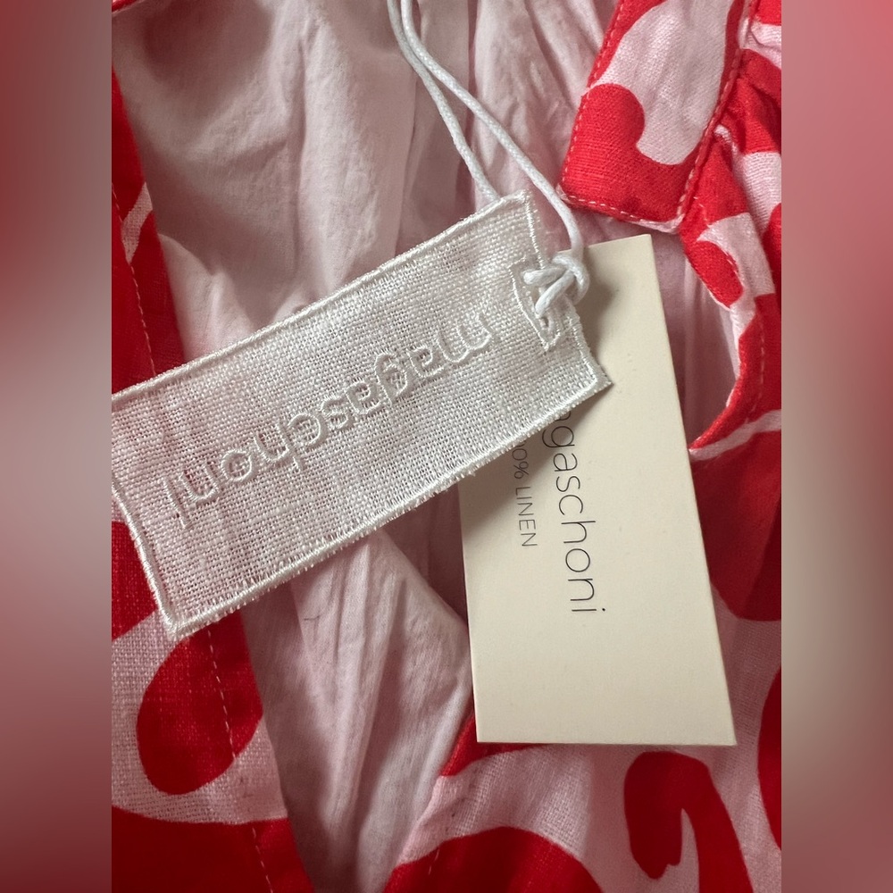 Magaschoni Linen Puff Sleeve Dress – Poppy Red & White – Size S (NWT) - Picture 7 of 8